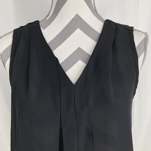 Bobeau Alison Sleeveless Pleated V Neck Tank  XS Black